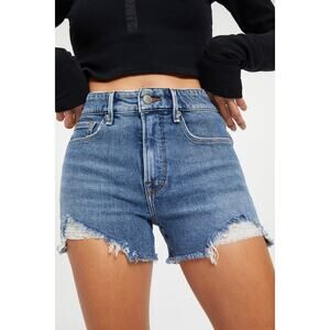 NEW Good American Cut-Off Jean Shorts Plus Size 22 Blue Denim High Waisted